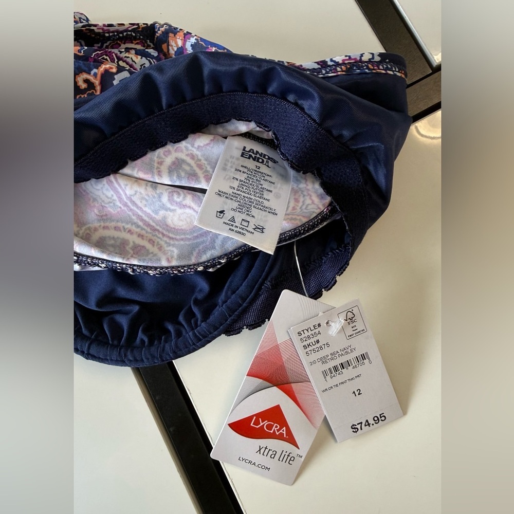 New Lands' End Size 12 Underwire Wrap Tie Tankini Set High Waist Retro Paisley - Picture 7 of 13
